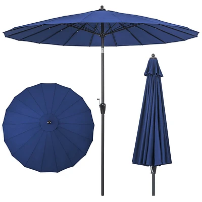 9 Ft Patio Round Market Umbrella With Push Button Tilt, Crank Handle, Vented Top Tan/navy/wine/turquoise