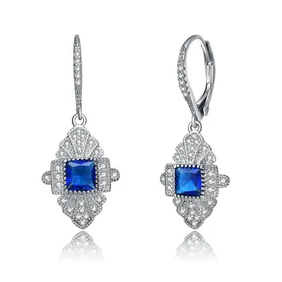 Gv Sterling Silver White Gold Plated With Colored Cubic Zirconia Drop Earrings