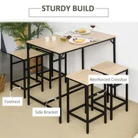 5 Pieces Bar Table Set With 4 Stools