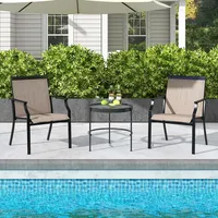 4 Pieces Patio Dining Chairs Large Outdoor Chairs Breathable Seat & Metal Frame