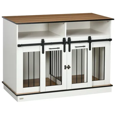 Dog Crate Furniture For Large, 2 Small Dogs With Divider