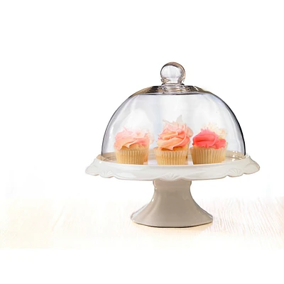 Bianco Pedestal Cake Plate And Glass Dome 25cm
