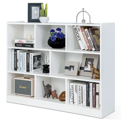 3-tier Open Bookcase 8-cube Floor Standing Storage Shelves Display Cabinet White