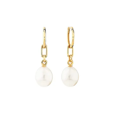 Drop Earrings With Cultured Freshwater Baroque Pearl In 10kt Yellow Gold