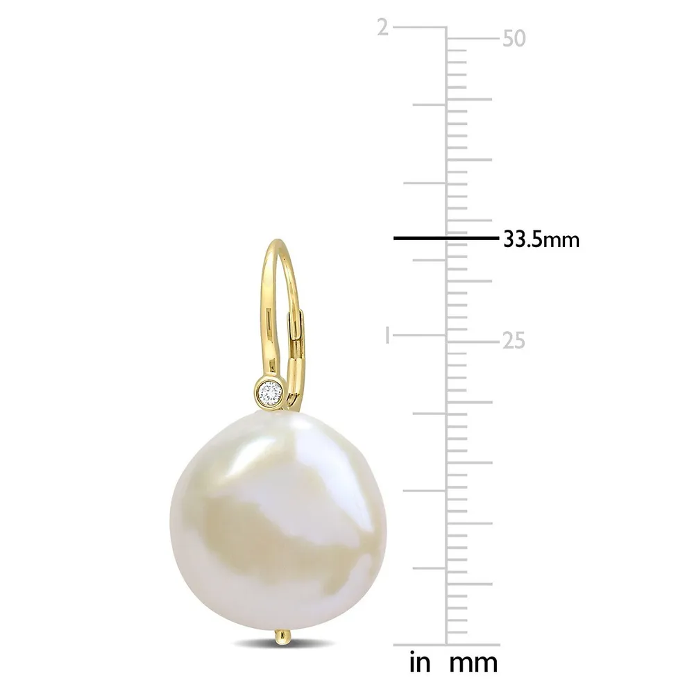 Cultured Freshwater Pearl And Diamond Accent Leverback Earrings In 14k Yellow Gold
