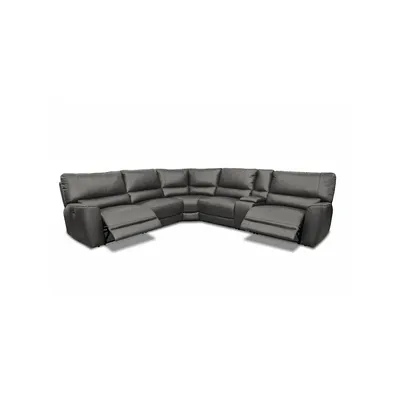 Atlas Corner Sectional Sofa With Console And Power Recliners In Ryder Grey Leather Match