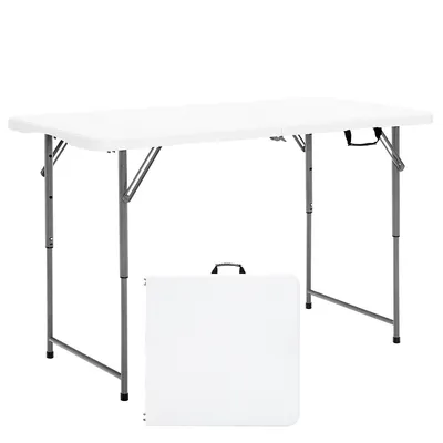 Folding Table Portable Bi-fold Picnic Dining Table W/ 3-level Height Adjustment
