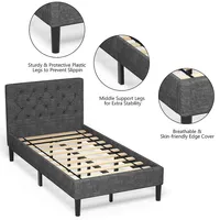 Twin Upholstered Bed Frame Diamond Stitched Headboard Wood Slat Support