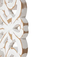 24" Brushed Antique White Damask Round Wall Panel