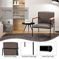Modern Accent Chair Arm Pu Leather W/rubber Wood Armrest For Living Room