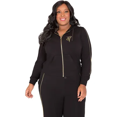 Plus Curvy French Terry Gold Zip Wrap Tie Hoodie