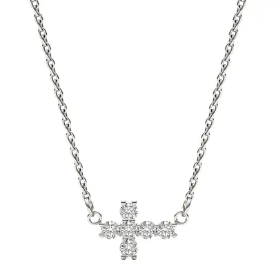 14k White Gold Moissanite Petite Sideways Cross Necklace, 0.18cttw Dew