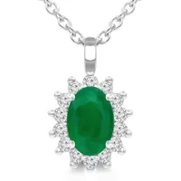 0.59 Ct Oval Green Emerald Halo Pendant Necklace 14k White Gold