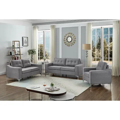 Grey Linen 3pc Sofa Set W Chrome Legs