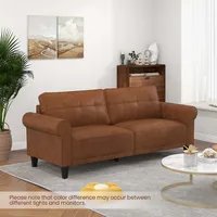 Modern Sofa Couch Pu Leather 81.5" 3-seater With 2 Back Pillows & 5 Wooden Legs