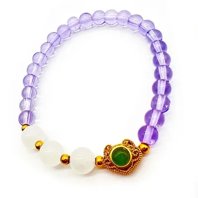 Natural Jade Expandable Bracelet With Amethyst