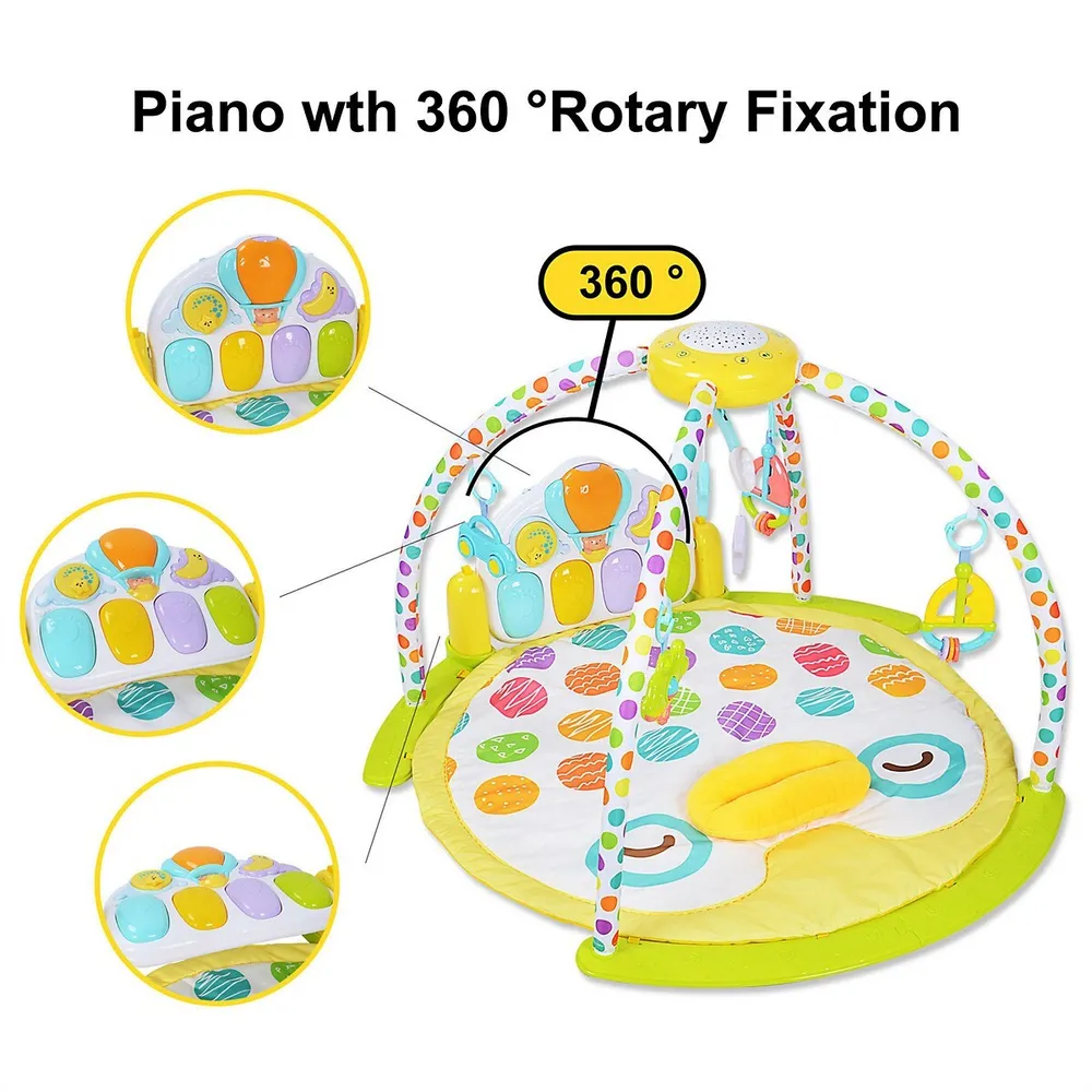 Baby Gym Playmat, Kids Musical Piano Crawling Play Mat with Star Projector and Hanging Toys & Piano