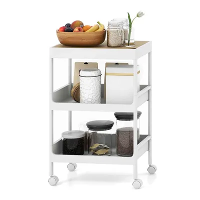 3 Tier Utility Rolling Cart Storage With Detachable Tray Top