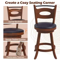 Set Of 2 Bar Stools 360° Swivel Dining Chairs Solid Rubber Wood Leather Padded Seat Counter Height
