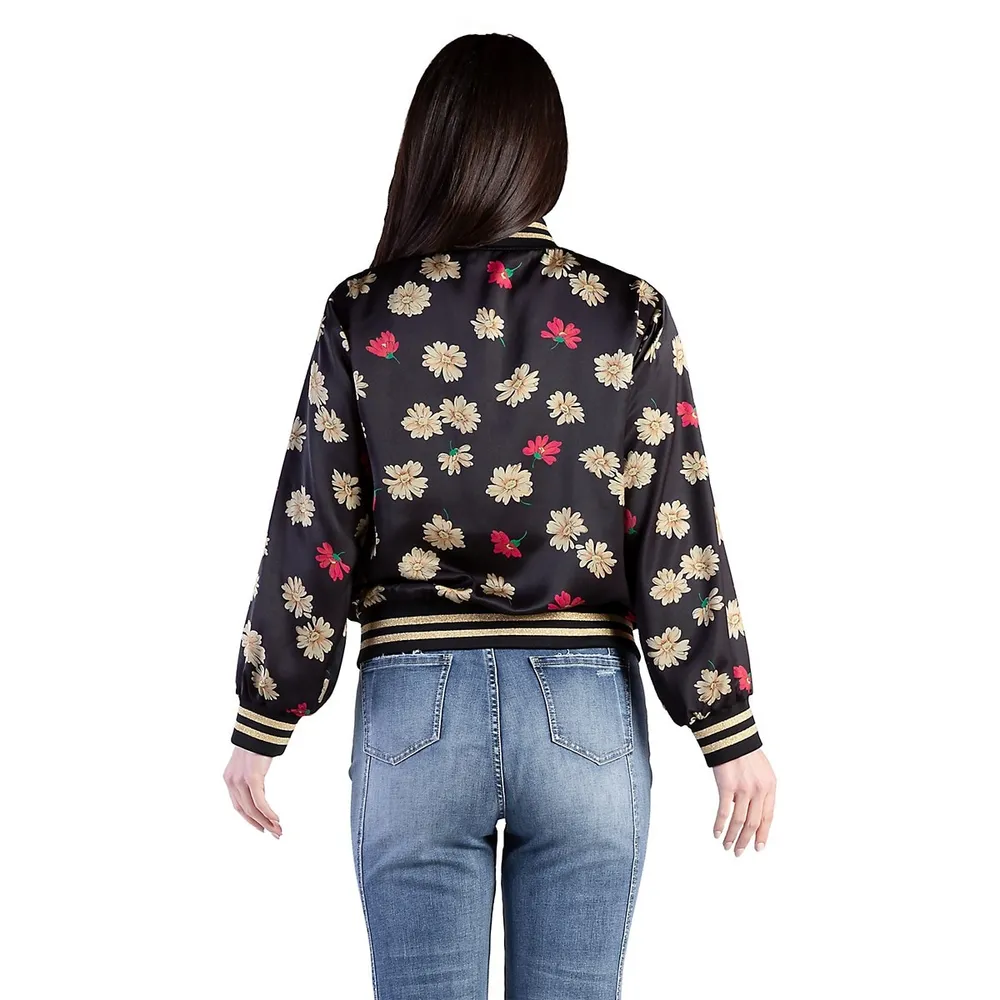 Women's Cropped Floral Print Bomber Jacket