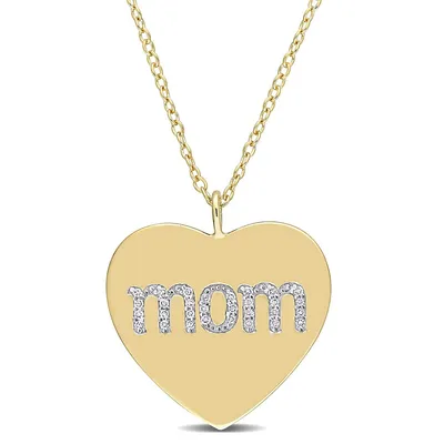 1/10 Ct Tw Diamond "mom" Heart Pendant With Chain In Yellow Plated Sterling Silver