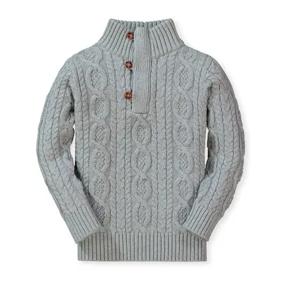 Boys Mock Neck Cable Sweater With Buttons