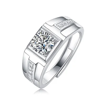 Sterling Silver with 1ctw Princess Cut Lab Created Moissanite Solitaire Pave Trim Engagement Anniversary Adjustable Ring