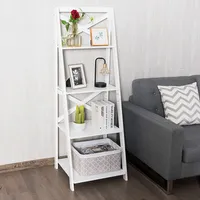 4-tier Ladder Shelf Bookshelf Bookcase Storage Display Plant Leaning Shelf White