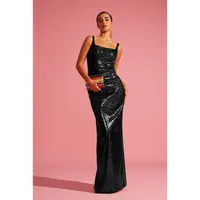 Sequined Square-neck Evening Gown