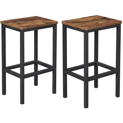 Set Of 2 Kitchen Bar Stools In Rustic Wood Style