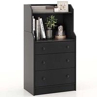 3-drawer Dresser 44" Tall Wood Storage Organizer Chest With 2 Open Shelves