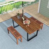 Patio Backless Bench 2-seater Outdoor Dining Bench Solid Wood Garden Backyard