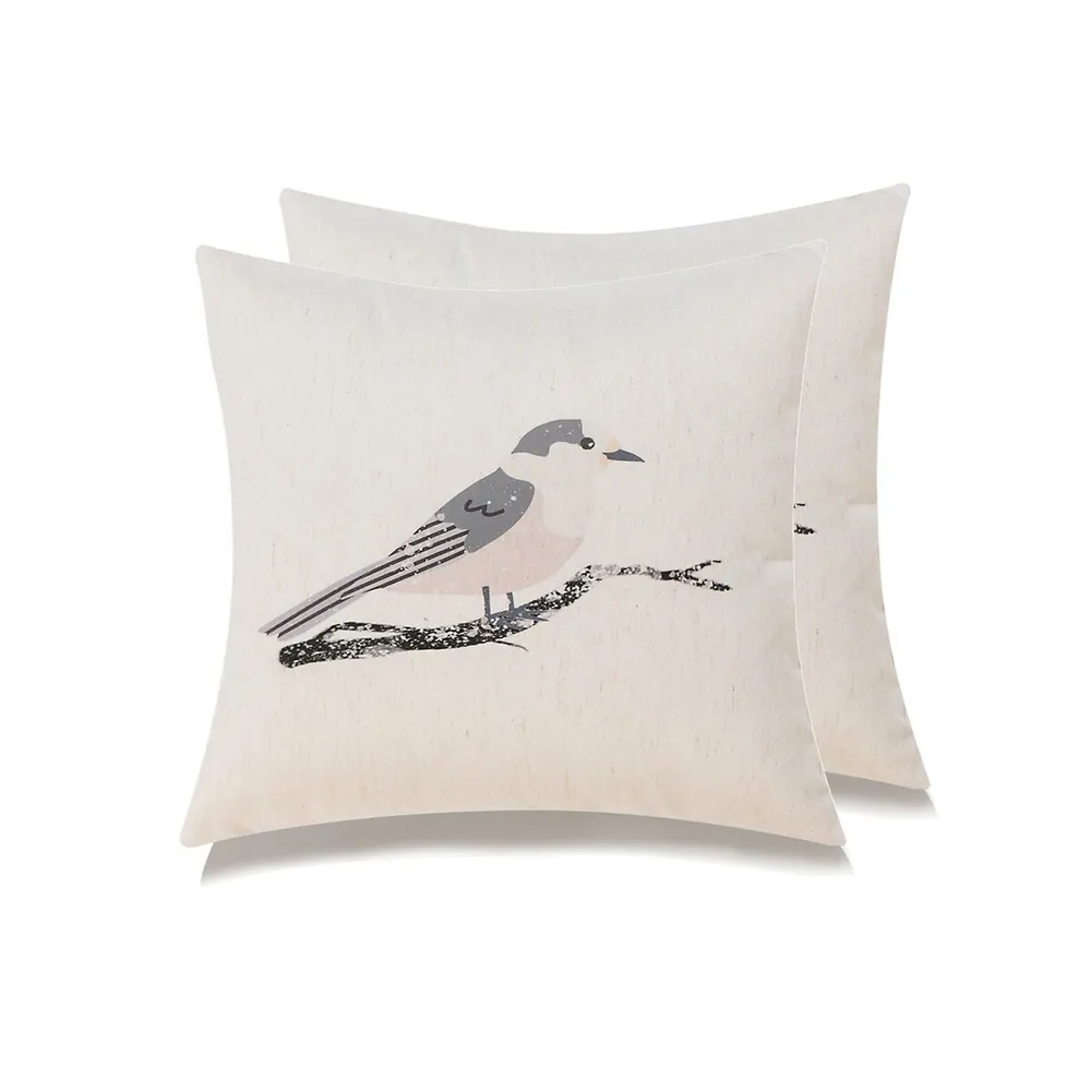 Farmhouse Animals Grey Jay Throw Pillow With Poly Insert - Set Of 2