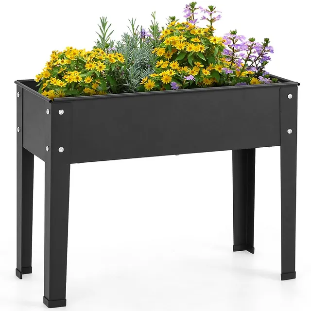 Gymax 2 Tier Wooden Raised Garden Bed Elevated Planter Box w/Legs Drain Holes