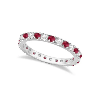 Diamond And Ruby Eternity Ring Stackable Band 14k White Gold (0.51ct)