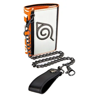 Naruto Shippuden Hidden Leaf Village Kanji Faux Leather Wallet And Chain