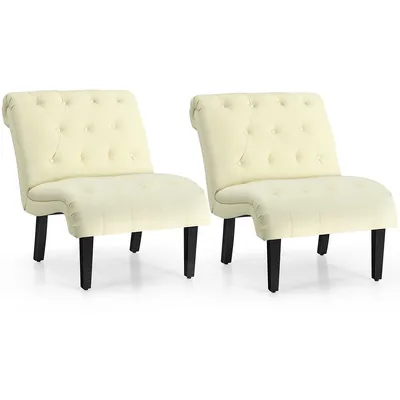 Set Of 2 Armless Accent Chair Upholstered Tufted Lounge