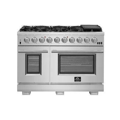Capriasca Full Gas 48" Inch. Freestanding Range With 8 Sealed Burners Cooktop - 6.58 Cu.ft. Double Gas Convection Oven Capacity, Stainless Steel Heavy Duty Cast Iron Grates. - FFSGS6260-48