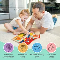 Wooden Busy Board - Montessori Activity Board, Preschool Learning Sensory Toy For Kids 3 Years Old +