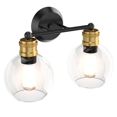 2-light Vanity Bathroom Light W/ 7'' Round Clear Glass Shade Vintage Wall Sconce