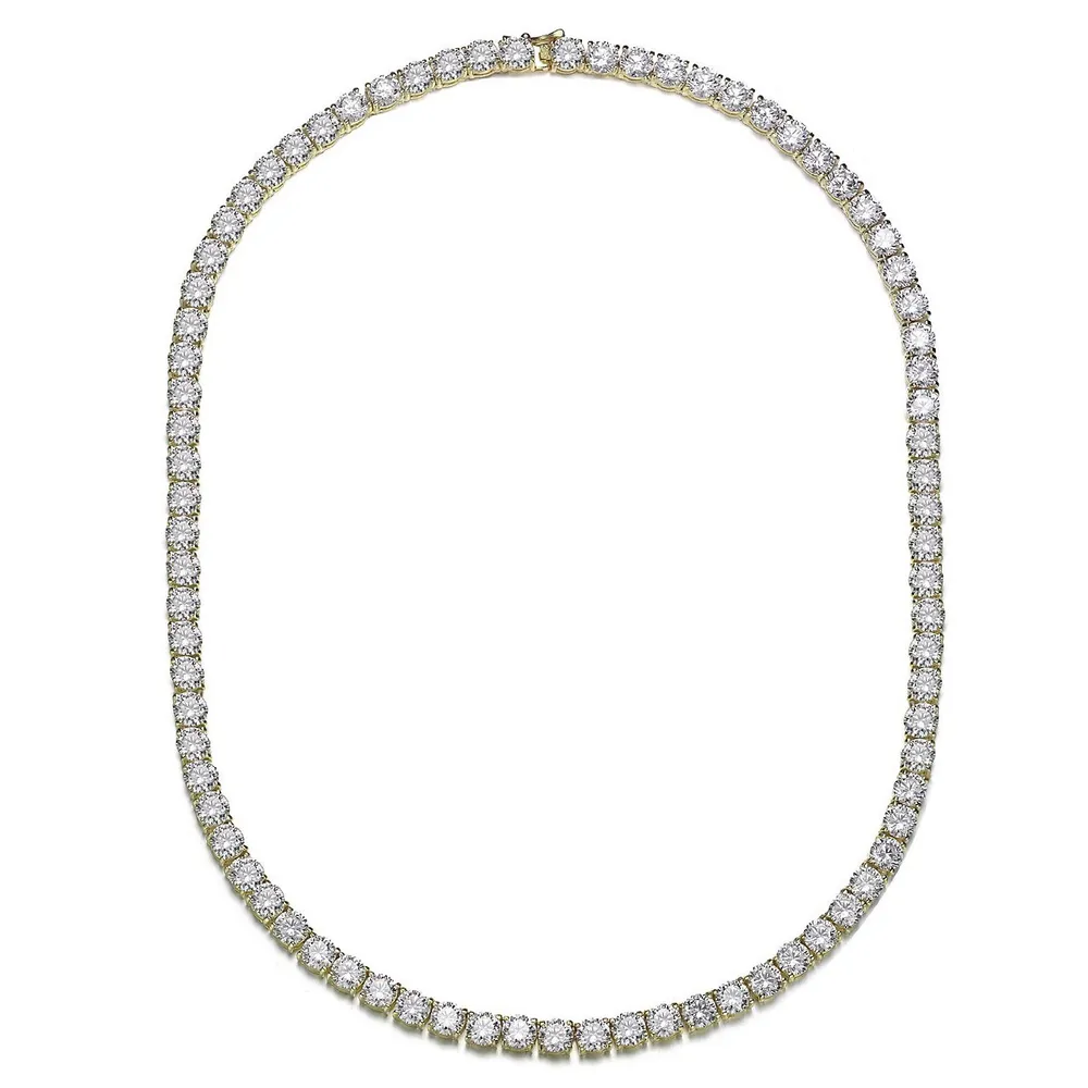 14k Yellow Gold Plated Clear Round Cubic Zirconia Tennis Necklace