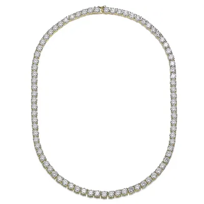 14k Yellow Gold Plated Clear Round Cubic Zirconia Tennis Necklace