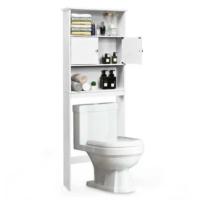 Bathroom Wood Organizer Shelf Over-the-toilet Storage Rack W/cabinet Spacesaver