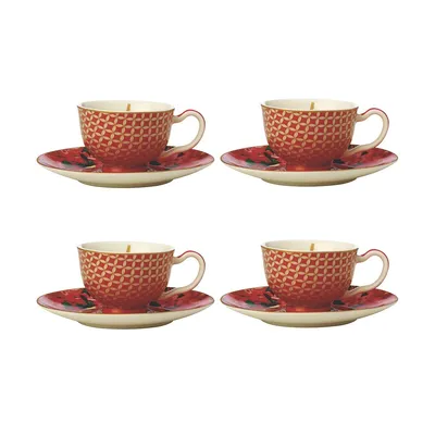 Set Of 4 Cup&saucer Demi Silk Red