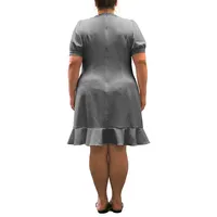 Women's Puff Sleeves Drop Waist Ruffle Hem Mini Dress