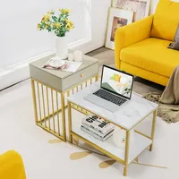 Set Of 2 Nesting Coffee Table Drawer Shelf Modern Sofa Side Table Steel Frame