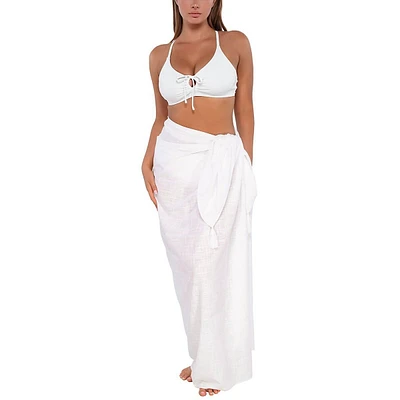 Women's White Lily Paradise Beachwear Pareo Swimsuits Cover-ups