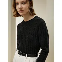 Classic Cable Knit Sweater With Ribbed Edges For Women