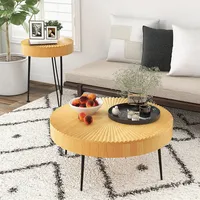 Farmhouse Round Coffee Table Set Of 2 End Table Natural Finish For Living Room