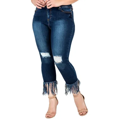 Plus Women's Frayed Distressed Stretch Premium Jeans
